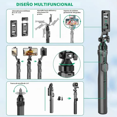 Vista 3 de Soporte de teléfono de 70.6 pulgadas y trípode para selfies, soporte de celular extensible con control remoto y soporte para teléfono