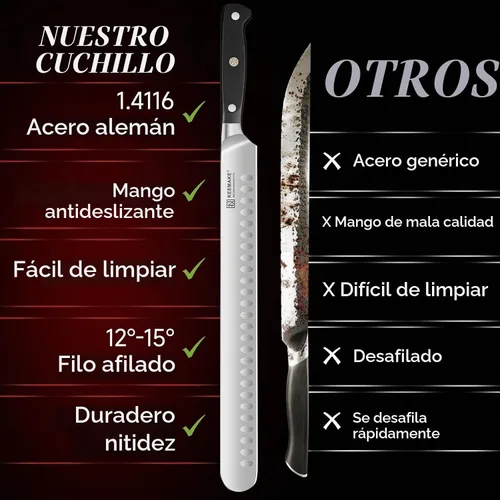 Vista 9 de Cuchillo para pechuga de KEEMAKE, cuchillo de trinchar de 12 pulgadas, cuchillos de corte alemanes de acero de hoja de navaja para carne con mango