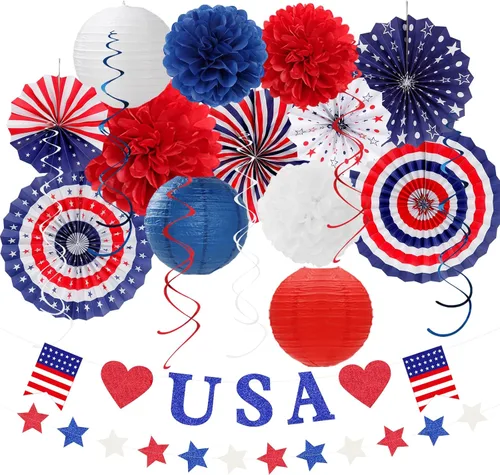 Vista 8 de Beige-Gold Happy Retirement Party Decorations Banner Women Men Huglony 21pcs Retiree Farewell Banner,Streamers,Paper Lanterns,Pom Poms Fans,Work