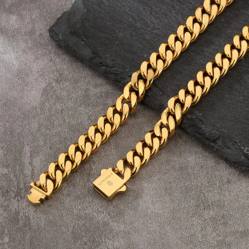 Vista 7 de KRKC&CO - Cadena de eslabones cubanos para hombre de 810120.551in, cadena cubana Miami de oro de 18 quilates, corte de 4 lados, joyería hip hop