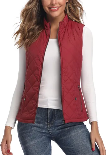 Vista 2 de LONGKING Chaleco de mujer, cuello alto, ligero, con cremallera, acolchado para mujer