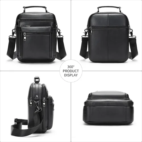 Vista 2 de NIUCUNZH Bolso bandolera pequeño de cuero genuino para hombre, bolso bandolera para hombre