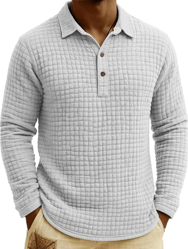 Vista 21 de Polo de punto para hombre, manga larga, ligero, informal, con cuello