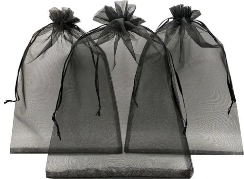 Vista 16 de Ankirol 100 bolsas de organza transparente de 8 x 12 bolsas grandes de organza con cordón (crema)