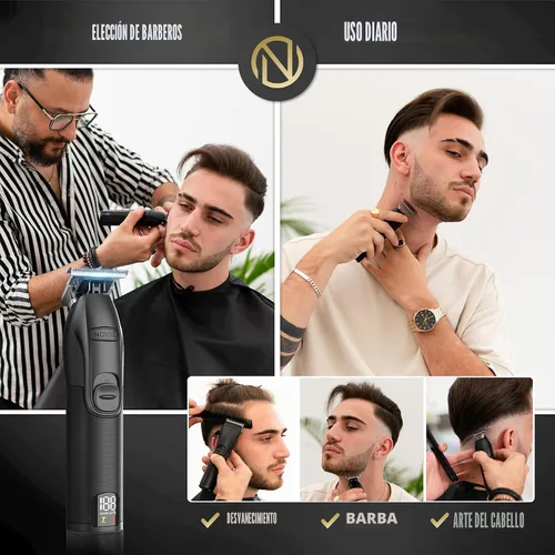 Vista 3 de NOVAH Grooming Recortadora de pelo profesional para hombres, recortadora de peluquería inalámbrica en T para barberos