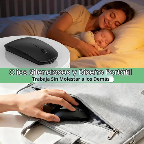 Vista 6 de Gizdot-S1 - Mouse Bluetooth para laptop/MacBook Air/Pro y iPad, mouse inalámbrico recargable con tipo C, mouse delgado para iMac, 4 modos