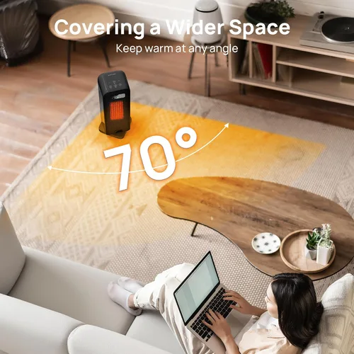 Vista 8 de FLANUR Calentadores de espacio para uso en interiores, calentador eléctrico portátil inteligente con termostato, WiFi y control de voz, temporizador