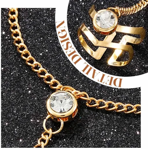 Vista 6 de ACEDRE Pulseras de cristal bohemias, arnés de mano de oro, anillos de dedo, accesorios de mano para mujer, Metal