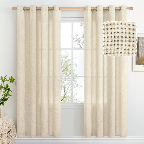 Vista 25 de BGment Cortinas de Lino Beige de 63 Pulgadas de Largo 2 Paneles - Tratamientos para Ventanas con Textura de Arpillera Filtrantes de Luz Cortinas