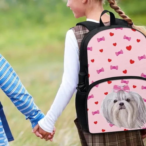 Vista 5 de AmzPrint Mochila para niñas y gatos para niños de 17 pulgadas, escuela primaria secundaria, bolsa escolar de gato atigrado (morado), Shih Tzu