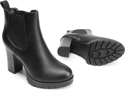 Vista 4 de DREAM PAIRS Chelsea - Botas al tobillo para mujer, con plataforma, tacón alto y grueso, con elástico lateral