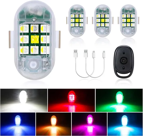 Vista 8 de 4 Piezas Luces Estroboscópicas Inalámbricas con Control Remoto - MIRUNNY 7 Colores Alta Luminosidad Anti Colisión Luces Intermitentes Recargables