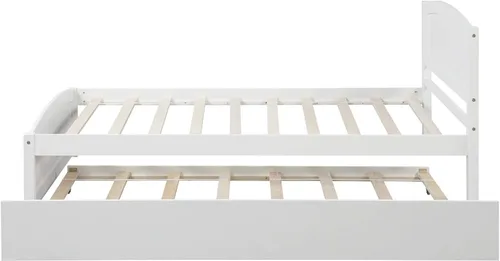 Vista 7 de Harper & Bright Designs Marco de cama individual, plataforma de madera con nido, cabecero, estribo y soporte de listones de madera (blanco)