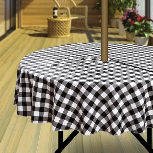 Vista 16 de Hipinger Vinyl Round Fitted Tablecloth with Zipper and Umbrella Hole, Outdoor Oil Waterproof Stain Resisteant PVC Table Cover 40-44 Inch, Black