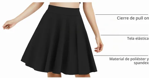 Vista 4 de Urban CoCo Women's Basic Midi Skirt Versatile Stretchy Flared Casual High Waisted Skirt Negro