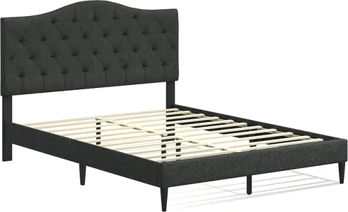 Vista 3 de Glenwillow Home OROS - Marco de cama tapizado con plataforma copetuda, respaldo copetudo, base de colchón, soporte de listones de madera, no Gris