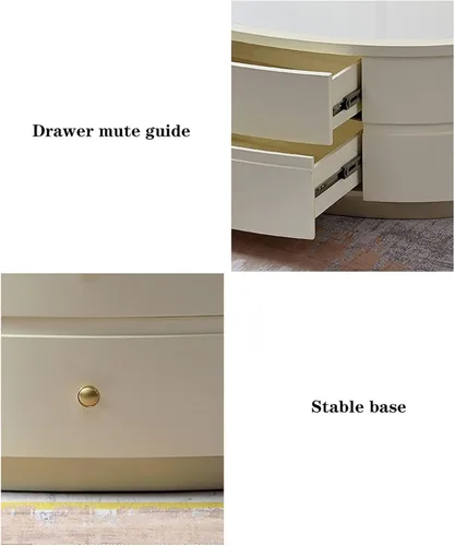 Vista 3 de Mesa de té para sala de estar, mesa de centro moderna con mesa única y base estable, mesa de sofá ovalada con 2 cajones grandes para sala de estar