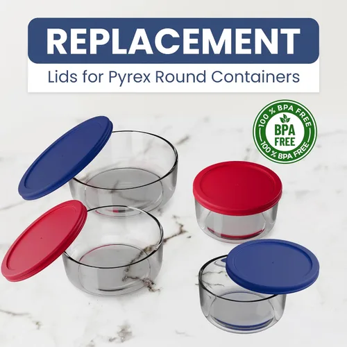 Vista 7 de Tapas de repuesto para recipientes de almacenamiento de alimentos de vidrio Pyrex, redondas (2) 7202-PC 1 taza (3) 7200-PC 2 tazas (2) 7201-PC 4