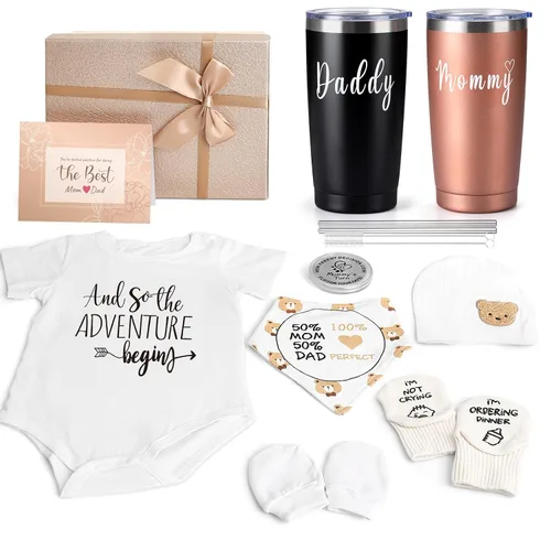 Vista 11 de Regalos para mamá nueva para mujeres, mejores regalos de embarazo con juego de vasos para mamá y papá para madres primerizas, futuros padres
