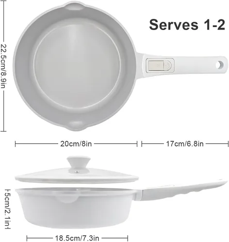 Vista 7 de AIKENBBKK Sartén profunda de cerámica de 8 pulgadas con tapa Blanco