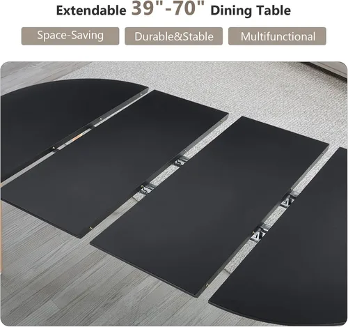 Vista 3 de Mesa de comedor redonda extensible para 4 y 6 pulgadas, mesa de comedor de madera de 39 a 70 pulgadas, mesa de cocina moderna para comedor, oficina