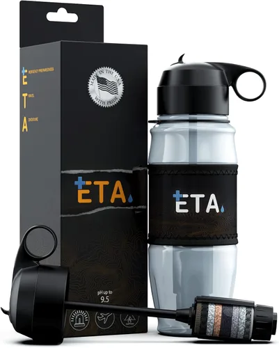 Vista 14 de ETA Botella alcalina con filtro de agua para viajes, camping, senderismo, mochileros, emergencias, supervivencia. Elimina hasta el 99.99%