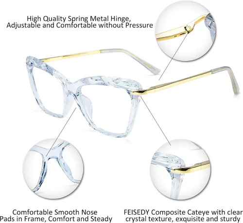 Vista 3 de FEISEDY Gafas de ojo de gato Marco Lentes transparentes Gafas Mujeres B2440