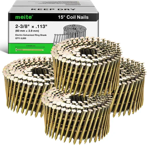Vista 11 de meite Clavos de revestimiento galvanizados de 1-1/2 pulgadas con vástago de anillo de 15 grados para pistola clavadora de bobina, clavos de bobina