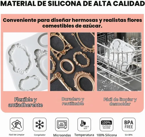 Vista 3 de KALAIEN Marco Sugarcraft Oval Espejo Marcos Silicona Molde Herramientas para Hornear