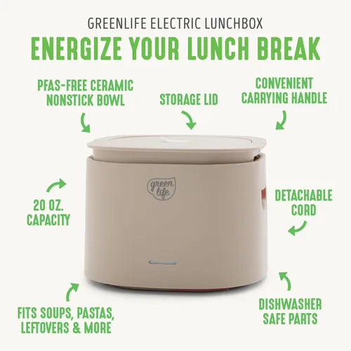 Vista 3 de GreenLife Lonchera eléctrica de 20 onzas, calentador de alimentos y sopa, interior antiadherente de cerámica sin PFAS ni PFOA, portátil para viajes