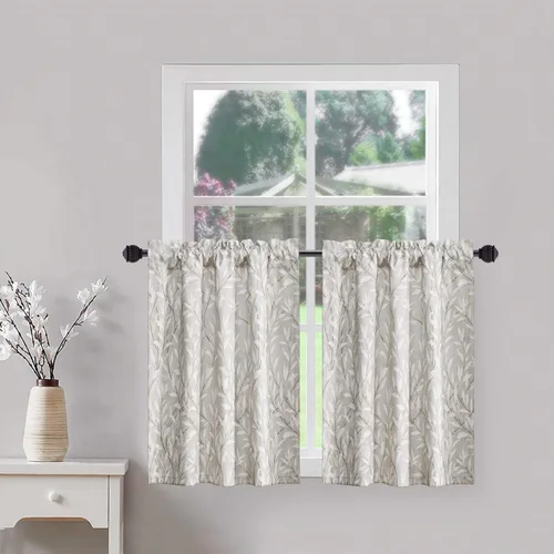 Vista 22 de VOGOL Cortinas con estampado de pájaros campestres, 30 x 24 pulgadas, 2 paneles, beige Linen Look Texture, Decorative Small Window Treatment