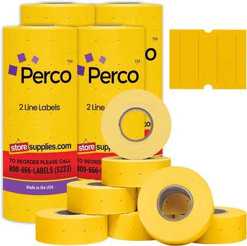 Vista 20 de Perco Etiquetas azules de 2 líneas, 6,000 etiquetas de precio en blanco y fecha para pistolas Perco de 2 líneas de precio y fecha, 8 rollos, 1