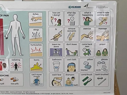 Vista 2 de Vidatak EZ Board para el tablero de comunicación del paciente, tablero del símbolo de la imagen