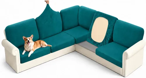 Vista 10 de Arfntevss - Fundas para sofá modular en forma de L de 5 asientos, fundas elásticas ajustadas para cojín de sofá de esquina para perros, protector