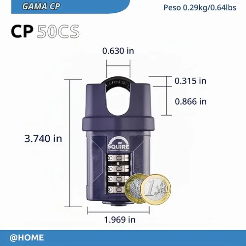 Vista 2 de Squire Candado resistente (CP50CS) – Grillete cerrado más resistente – Candado combinado de 4 ruedas – Acero aleado para resistencia a la corrosión