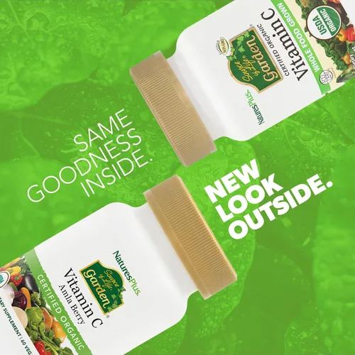 Vista 2 de NaturesPlus Source of Life Garden Vitamina C - 60 cápsulas - Apoyo al sistema inmunológico - Certificado USDA orgánico, sin OMG, vegano, sin gluten