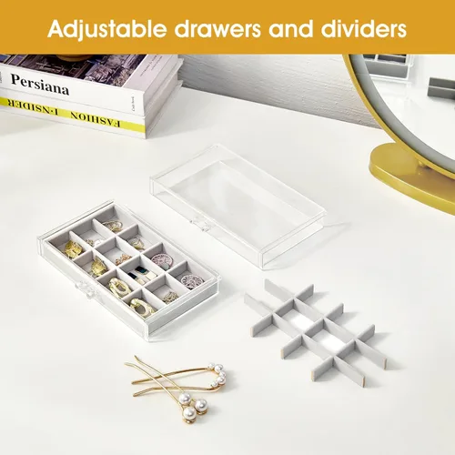 Vista 6 de ProCase Juego de 3 bandejas apilables para joyas con caja organizadora de joyas transparente con 3 cajones