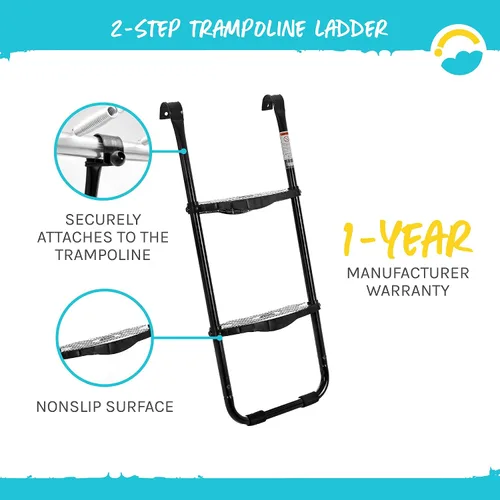 Vista 4 de SkyBound Escalera universal para cama elástica de 2 escalones, fácil de instalar, escalera de acero ultraduradera para marcos de trampolín de 32 a