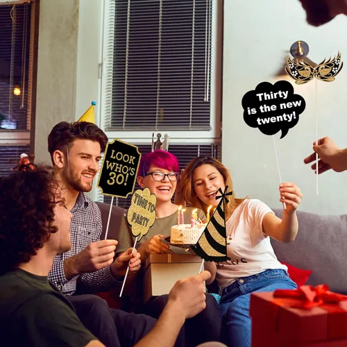 Vista 7 de Accesorios para cabina de fotos de cumpleaños número 30 para adultos (41 unidades) para ella, fiesta de cumpleaños de treinta y 30 años