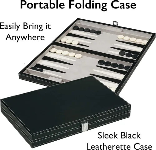 Vista 6 de Mainstreet Classics by GLD Products Juego de mesa Backgammon de 15 pulgadas, negro/blanco