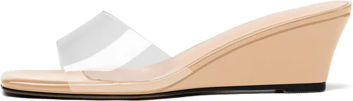 Vista 2 de WAYDERNS Sandalias de tacón bajo con cuña de PVC para mujer, con puntera cuadrada, de 2.0 in