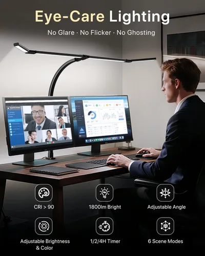 Vista 7 de ONEMIX Lámpara de escritorio LED de 42 pulgadas con abrazadera, luz de escritorio de arquitecto con control remoto, barra ajustable de 4 segmentos