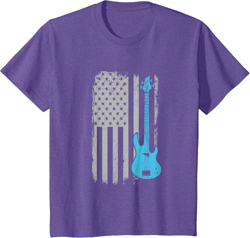 Vista 64 de Electric Bass Guitar Player American Flag Musician T-Shirt Asphalt Grey