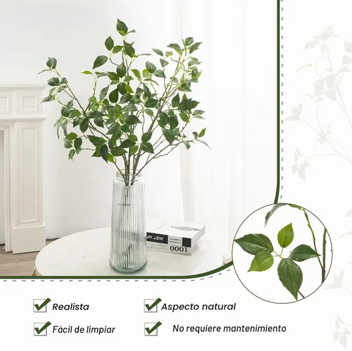 Vista 8 de Plantas artificiales vegetación, tallos de eucalipto, ramas para decoración del hogar, hojas de ficus rústicas sintéticas florales para mesa