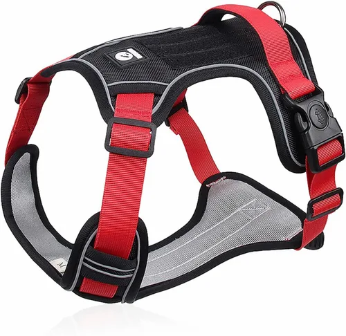 Vista 18 de Arnés para perros medianos y grandes, chaleco de servicio antitirones con asa, collar para perros pequeños y grandes, con cuello y pecho ajustables