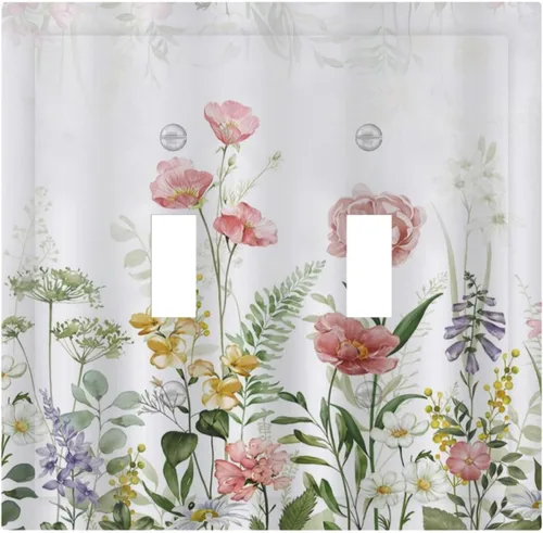 Vista 31 de Cubiertas de Enchufe Dúplex de 1 Gang con Hojas Florales de Eucalipto Azul en Acuarela, Placa Frontal Decorativa para Interruptor de Luz, Placa