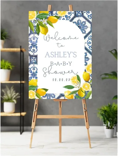 Vista 16 de Cartel de bienvenida personalizado para baby shower, cartel de bienvenida floral de niña, póster de bienvenida de rubor rosa Versión #1