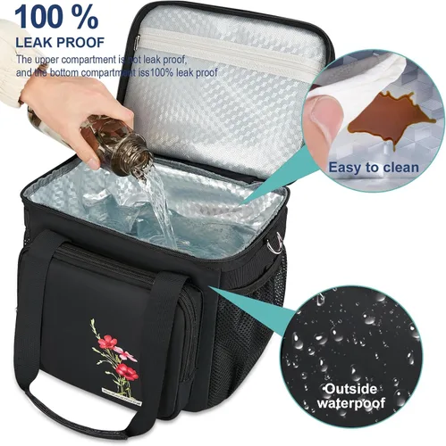 Vista 4 de HSHRICH Lonchera aislada para mujeres/hombres, doble compartimento, impermeable, reutilizable, grande, para adultos, bolsa enfriadora de gran