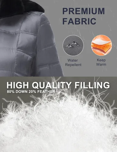 Vista 4 de Chaqueta acolchada de invierno para mujer, abrigo con capucha y cuello con forro de piel sintética