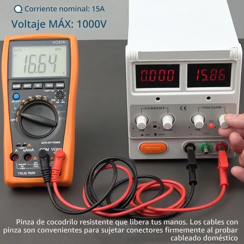 Vista 6 de 1 par de cable de prueba conector banana a pinzas cocodrilo, 100cm/3.28ft, corriente nominal de 15A, voltaje máximo de 1000V, cable de prueba
